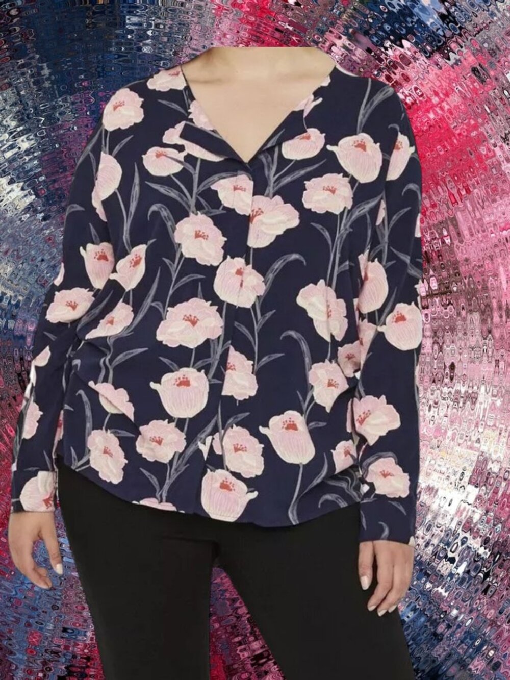 NWT Junarose Floral Top Blouse 14 Blue Pink Emelie Veronica Button Up Shirt New
